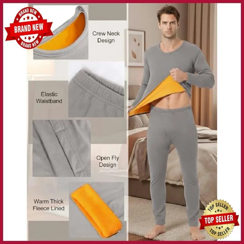 Men's Thermal Underwear Set Fleece Lined Base Layer Top Bottom
